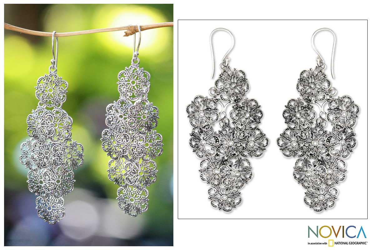 Handcrafted Sterling Silver 'Promises' Flower Earrings (Indonesia)