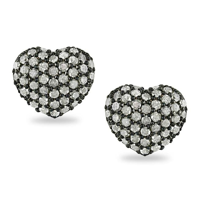 Miadora Sterling Silver 1ct TDW White Diamond Heart Earrings