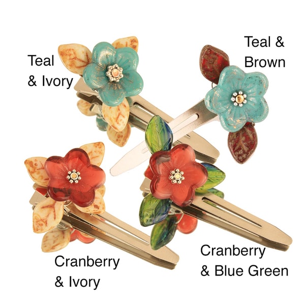 Glass Beads Flower Hair Clips (Set of 2) Hair Accessories