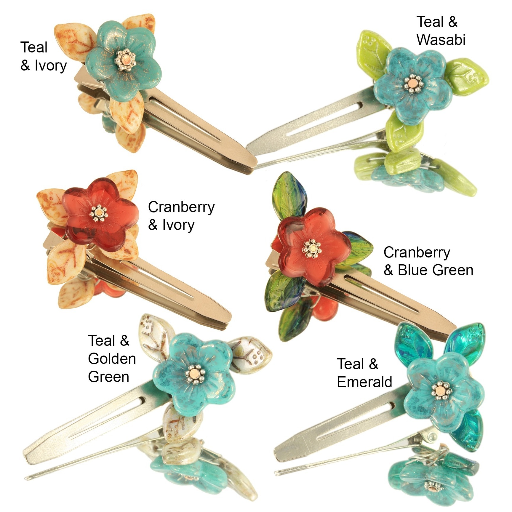 teal flower hair clips