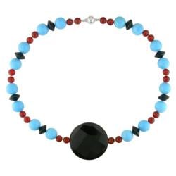 Onyx, Carnelian and Turquoise Bead Fashion Necklace Miadora Gemstone Necklaces