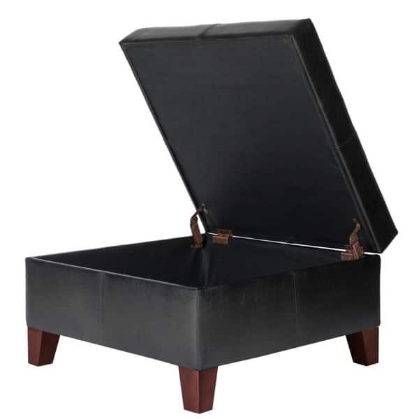 Copper Grove Silene Luxury Large Black Faux Leather Storage Ottoman Table