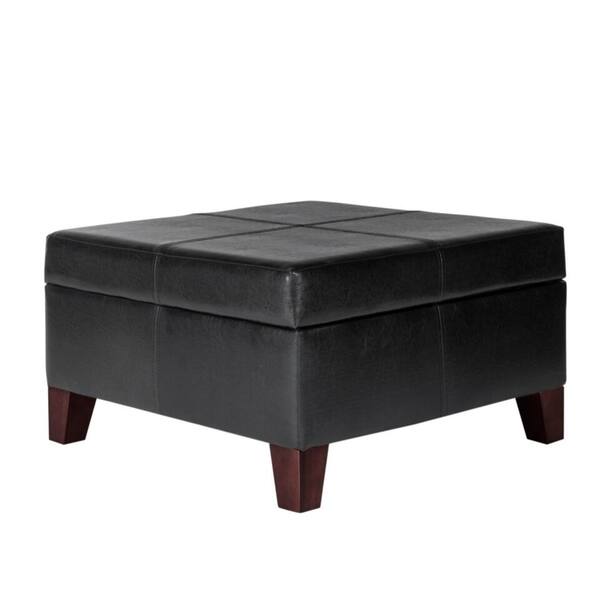 Copper Grove Silene Luxury Large Black Faux Leather Storage Ottoman Table