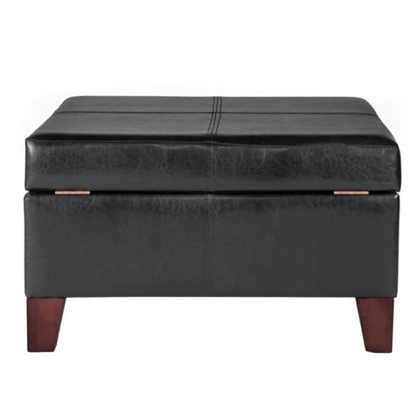 Copper Grove Silene Luxury Large Black Faux Leather Storage Ottoman Table