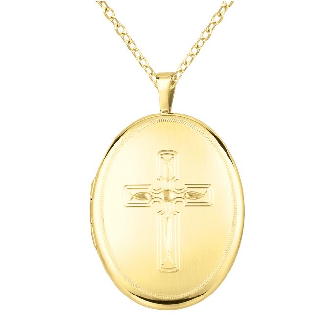 14k Gold and Sterling Silver Cross Oval Locket Necklace Free Shipping