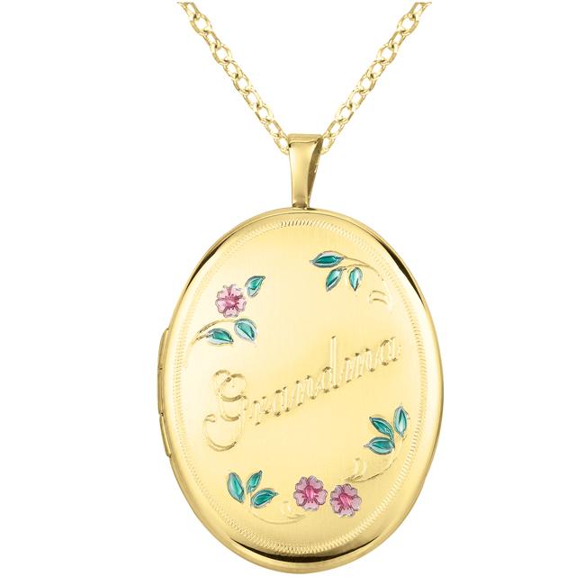 14k Gold and Sterling Silver 'Grandma' Oval Locket Necklace - Free