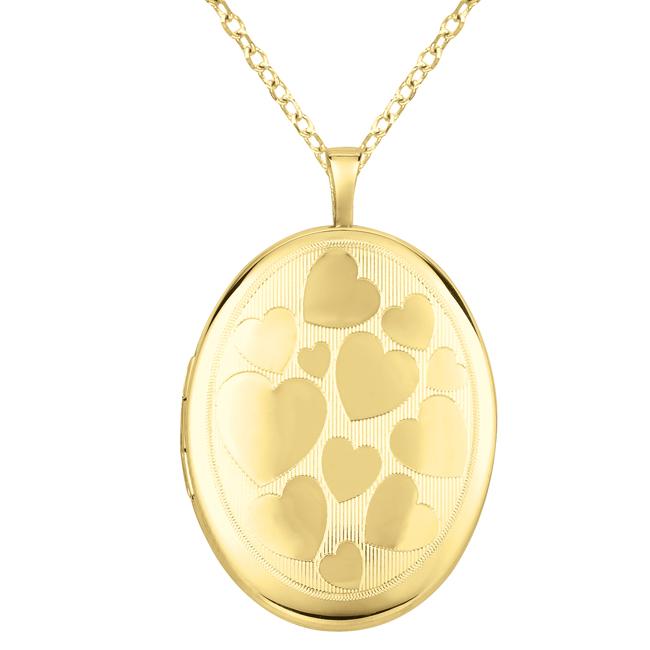 14k Gold and Sterling Silver Hearts Oval Locket Necklace Free