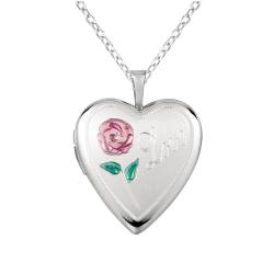 Sterling Silver 'Love' and Flower Heart shaped Locket Necklace Lockets Necklaces