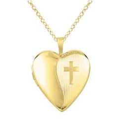 Shop 14k Yellow Gold and Silver Cross Heart-shaped Locket Pendant ...
