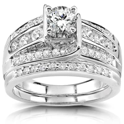 Annello by Kobelli 14k White Gold 1ct TDW Diamond Bridal Ring Set