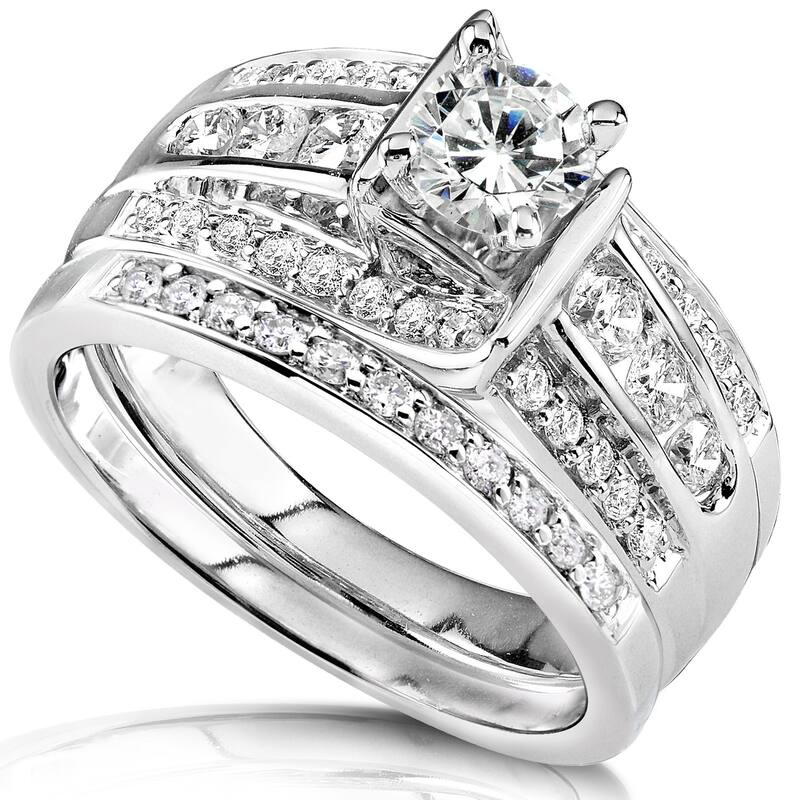 Annello by Kobelli 14k White Gold 1ct TDW Diamond Bridal Ring Set