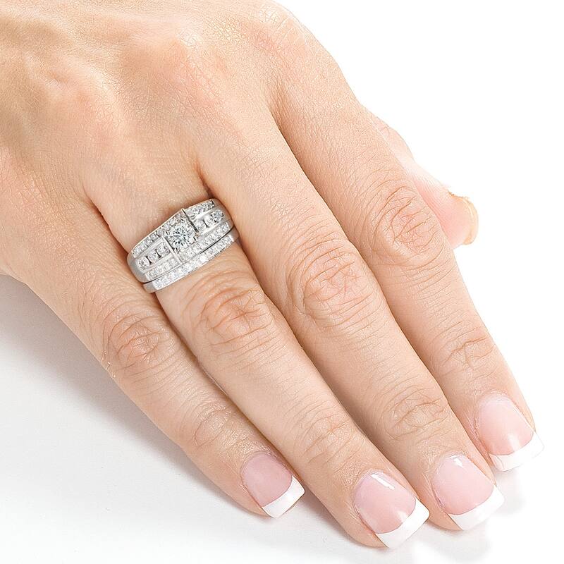 Annello by Kobelli 14k White Gold 1ct TDW Diamond Bridal Ring Set