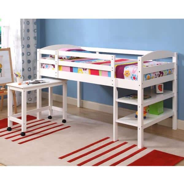 Shop Solid Wood White Twin Size Loft Bed With Desk Overstock