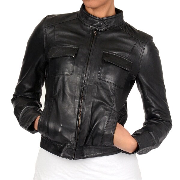 Member's Only Women's Black Sylvia Leather Jacket - Overstock Shopping ...