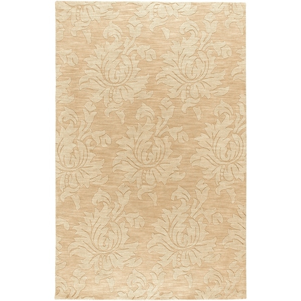 Hand-crafted Solid Beige Damask Duncan Wool Area Rug - 8' x 11'