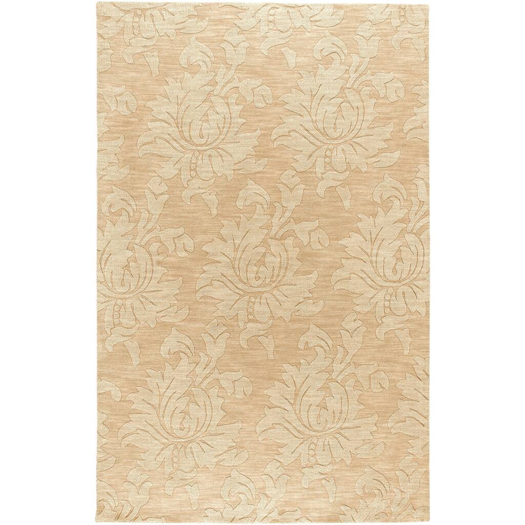 Hand-crafted Solid Beige Damask Duncan Wool Area Rug - 8' x 11'/Surplus