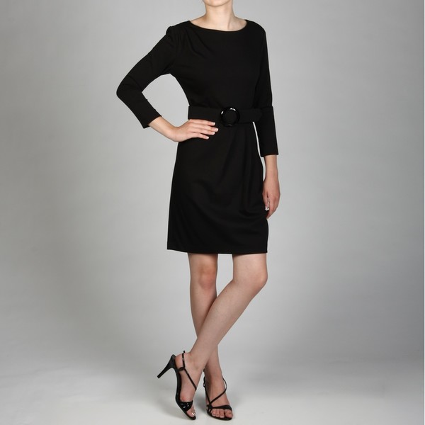 Jessica Howard Womens Asymmetrical Pleat Belted Sheath Dress
