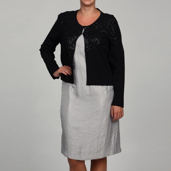 Jessica Howard Women's Plus Size Sequined 3/4-Sleeve Sweater