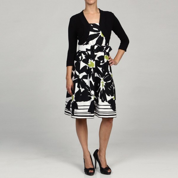 Jessica Howard Women's Petite 2-piece Black Pleated Belted Dress FINAL SALE
