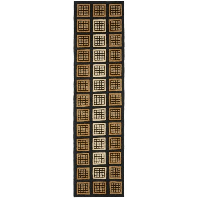 Handmade New Zealand Wool Blocks Black Rug (23 X 10)