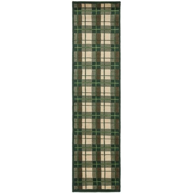 Hand knotted Lexington Plaid Beige Wool Rug (23 X 10)