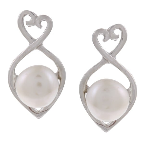 Kabella Sterling Silver White Freshwater Pearl Heart Earrings (6-7 mm)
