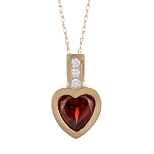 Shop 14k Yellow Gold Garnet and Diamond Accent Heart Necklace - On Sale ...