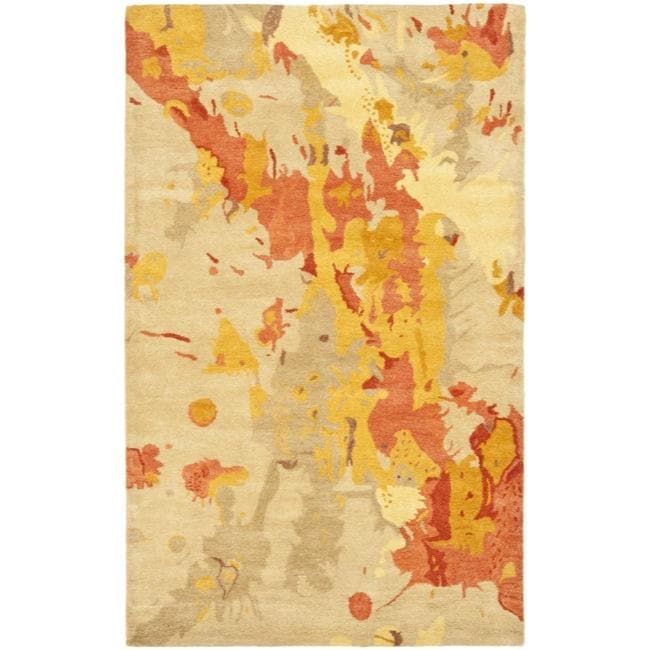 Handmade Soho Splashes Beige New Zealand Wool Rug (36 X 56)