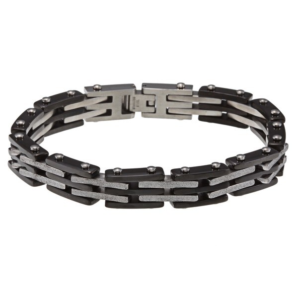 Stainless Steel Men's Black Ion-plated and Diamond-cut Bracelet ...