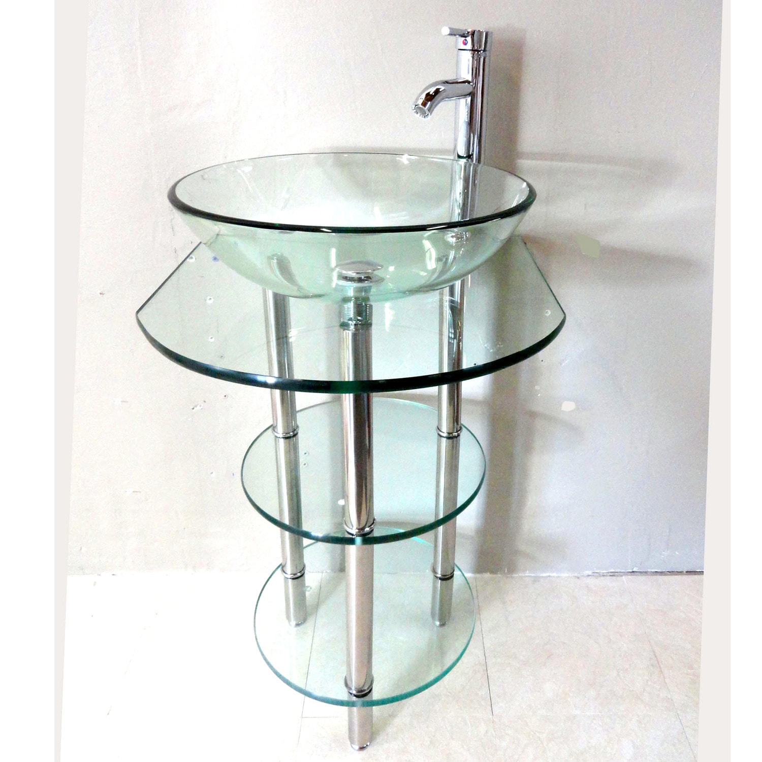 Clear Tempered Glass Pedestal Vanity and Sink Combo L13764102