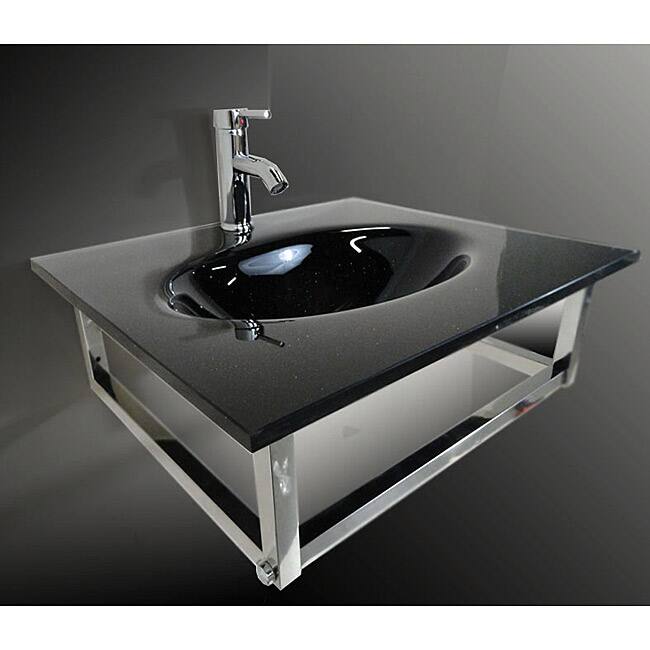 Stainless Steel Tempered Glass Bathroom Vessel Sink and Faucet