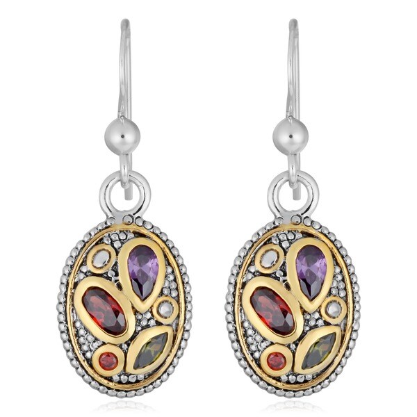 Shop 14k Yellow Gold and Silver Colorful Cubic Zirconia Earrings ...
