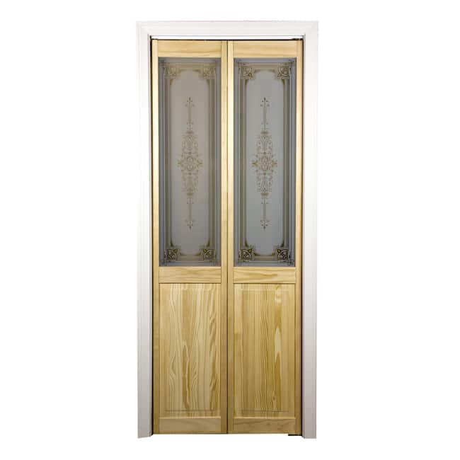 AWC Burgundy Glass Unfinished Pine 30-inch Bifold Door