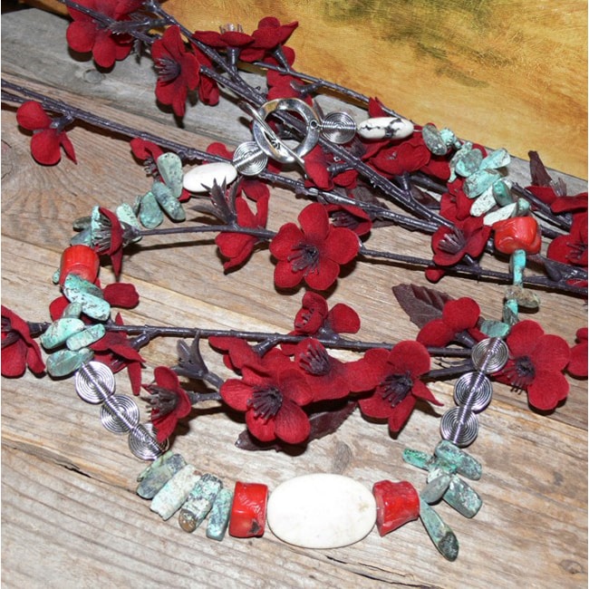 Susen Foster Silverplated Sonoran Summer Turquoise and Coral Necklace