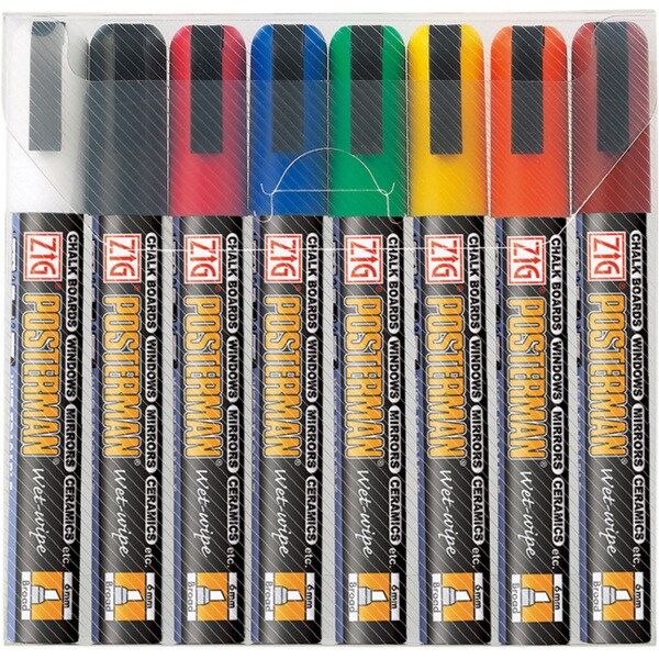 Zig Posterman Broad Tip Wet Wipe Markers (Pack of 8)