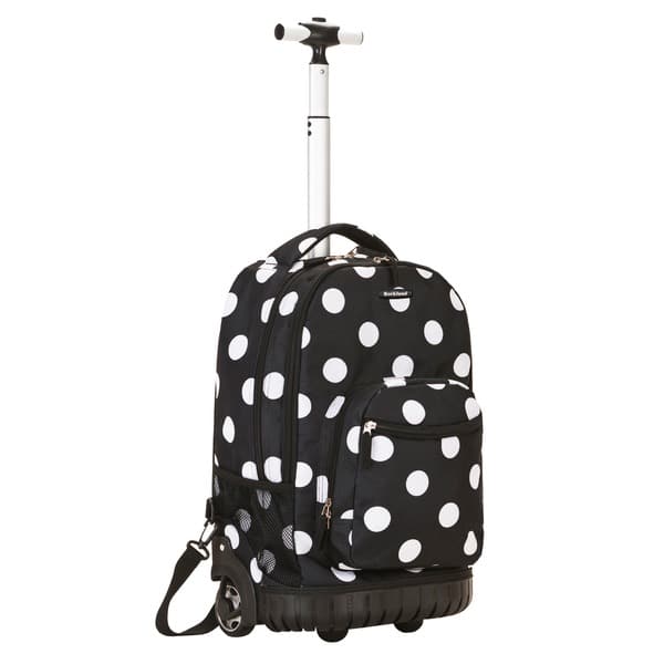 slide 1 of 1, Rockland Black Dot Rolling Laptop Backpack