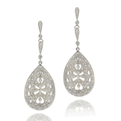 DB Designs Sterling Silver Diamond Accent Teardrop Dangle Earrings