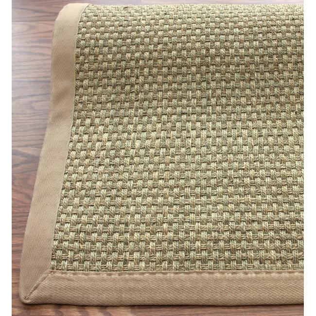 Handmade Eco Natural Fiber Beige Cotton Border Seagrass Rug (8 x 10