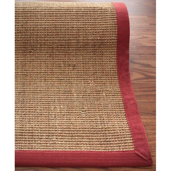   Natural Fiber Red Cotton Border Sisal Rug (5 x 8)  