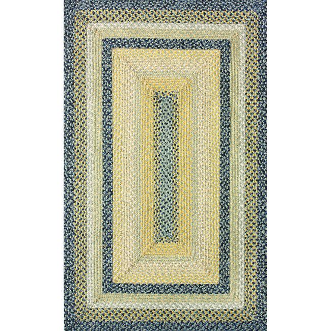 Handmade Alexa Cotton Fabric Braided Blue Cottage Rug (5 x 8