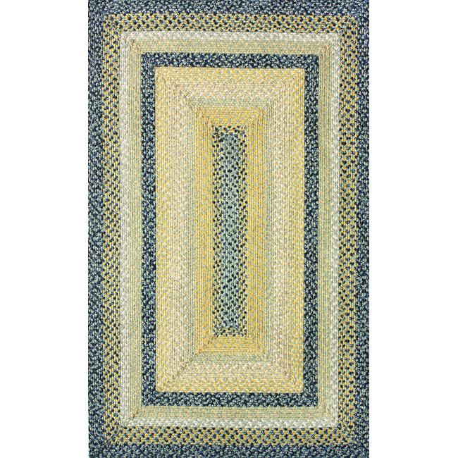 Handmade Alexa Cotton Fabric Braided Blue Cottage Rug (26 x 9