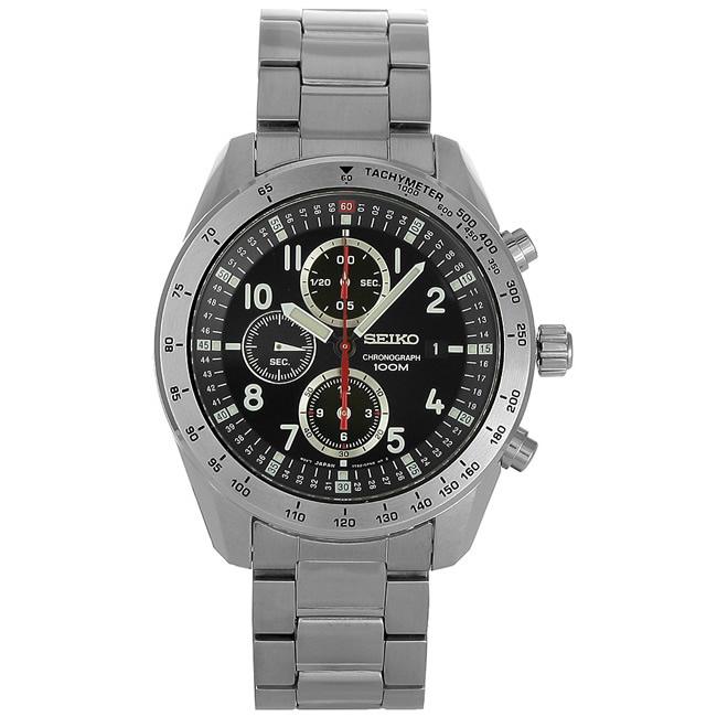 Seiko Men's Stainless Steel Black Dial Chronograph Watch Seiko Men's Seiko Watches