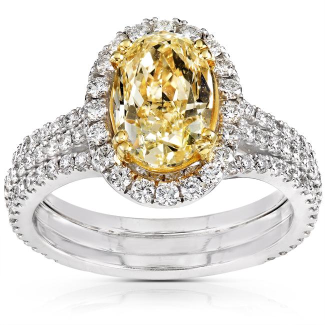 18k Gold 3ct TDW Certified Yellow Diamond Engagement Ring (H I, SI1