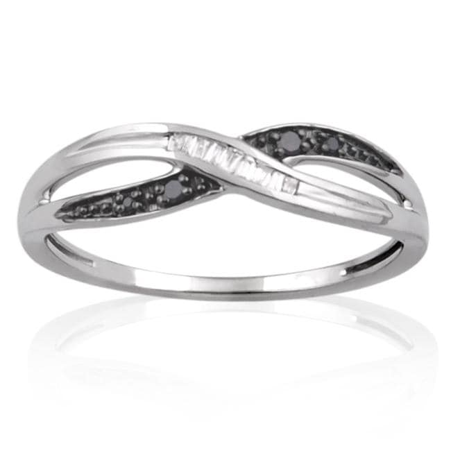 10k White Gold Black and White Diamond Crossover Ring  