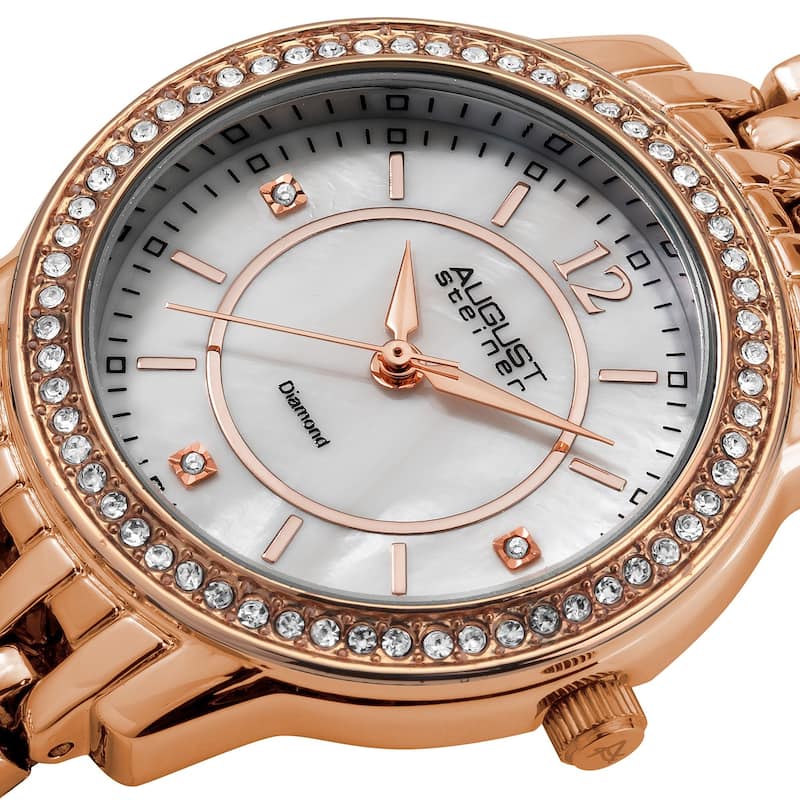August Steiner Women's Water-Resistant Dazzling Diamond Rose-Tone Bracelet Watch