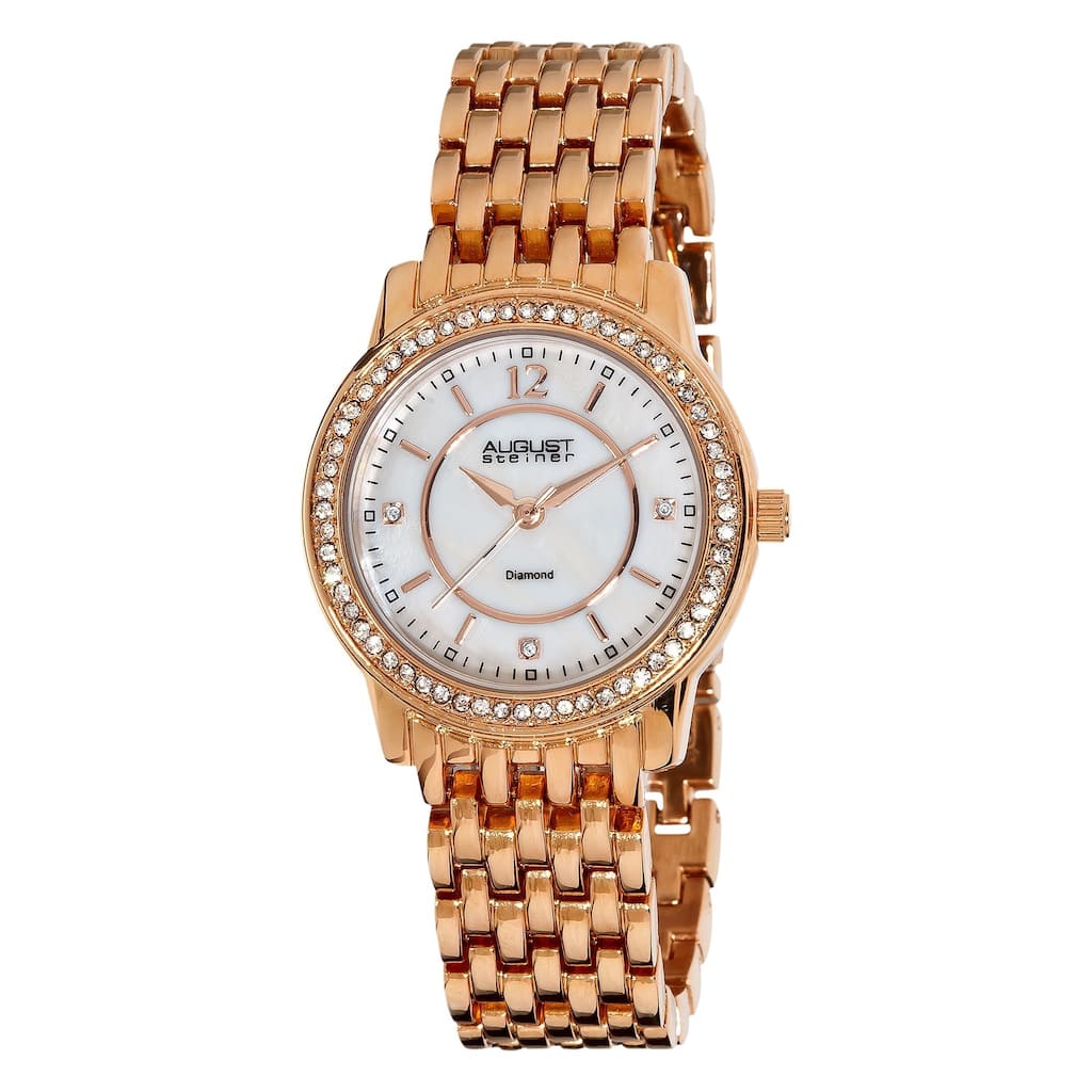 August Steiner Women's Water-Resistant Dazzling Diamond Rose-Tone Bracelet Watch