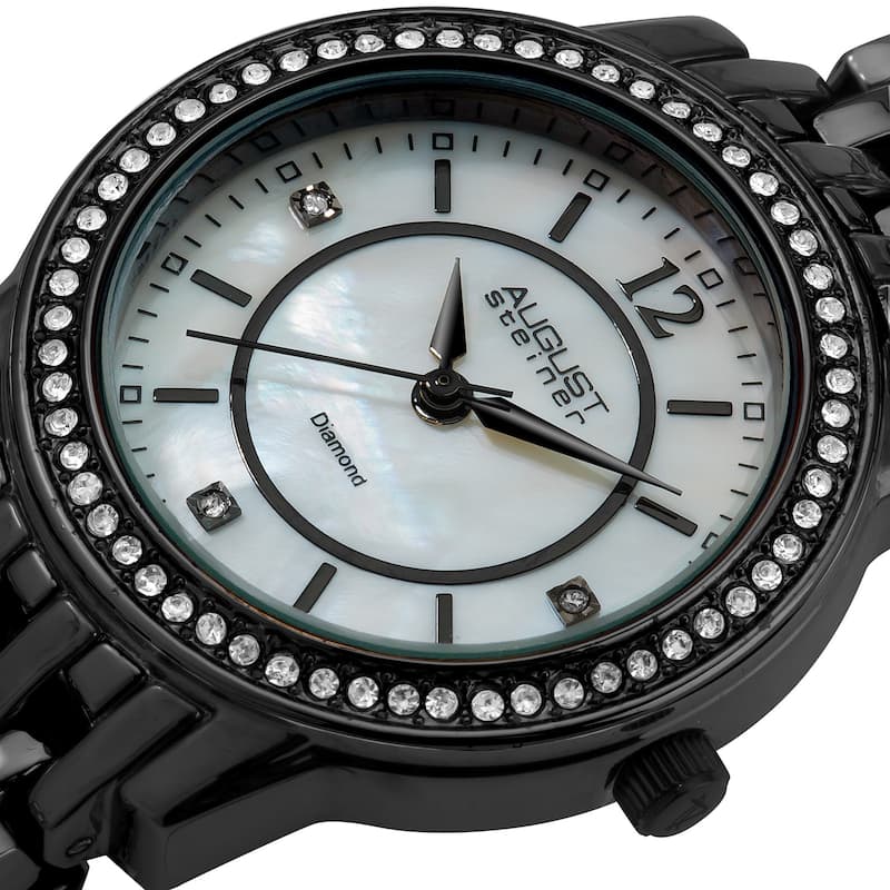 August Steiner Women's Swiss-Quartz Dazzling Diamond Black Bracelet Watch