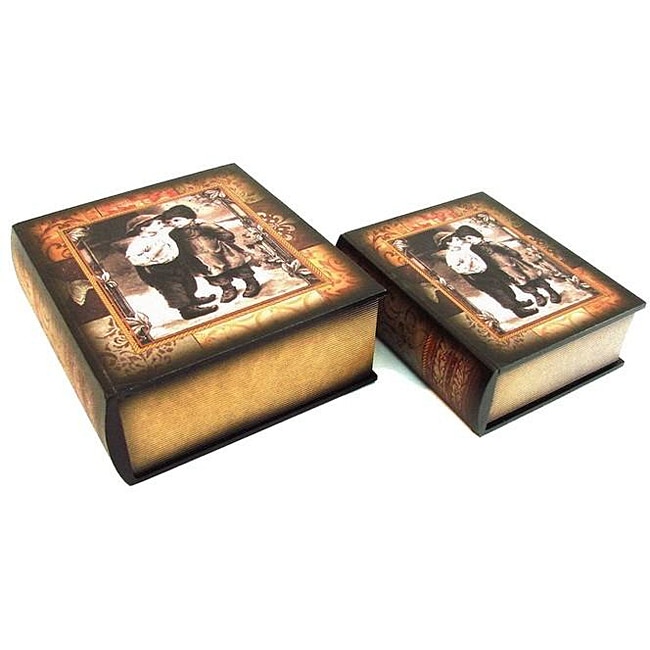 Secret Jewelry and Keepsake Book Box With Colonial Children (set Of 2) (WoodDimensions 9.5 inches long x 8.6 inches wide x 3.5 inches highAfter adding this item to your cart, Personalized Gift Messaging is available by clicking Edit Cart)