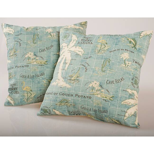 Blue Island Map Outdoor Decorative Pillows (Set of 2)