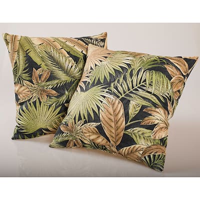 Black Tropical Foliage Outdoor Decorative Pillows (Set of 2)